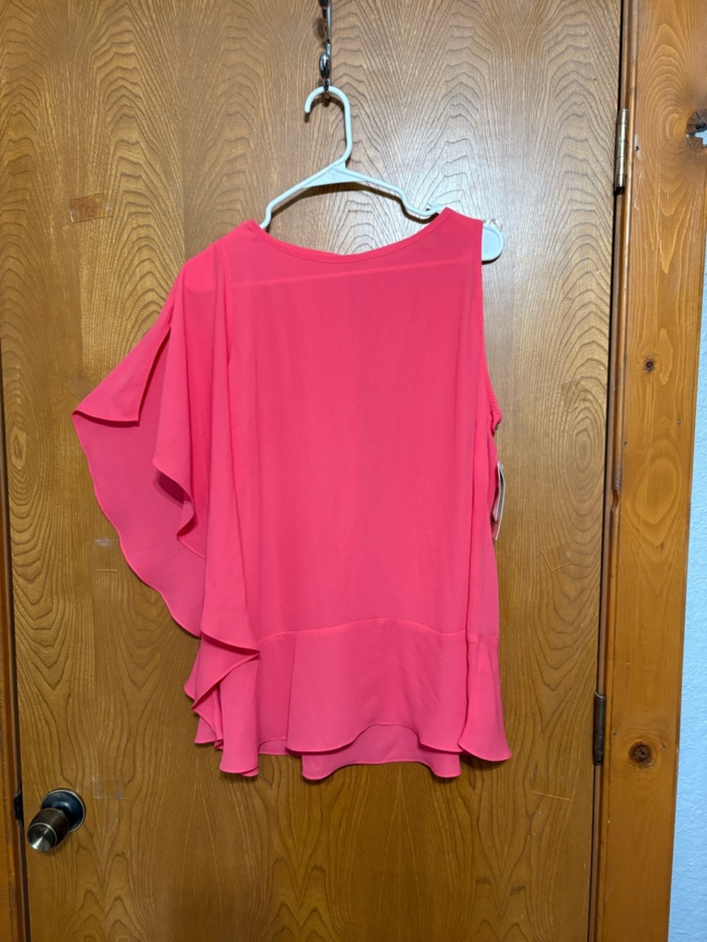 Sejour Assymmetric Coral Pink One-Shoulder Ruffle Blouse